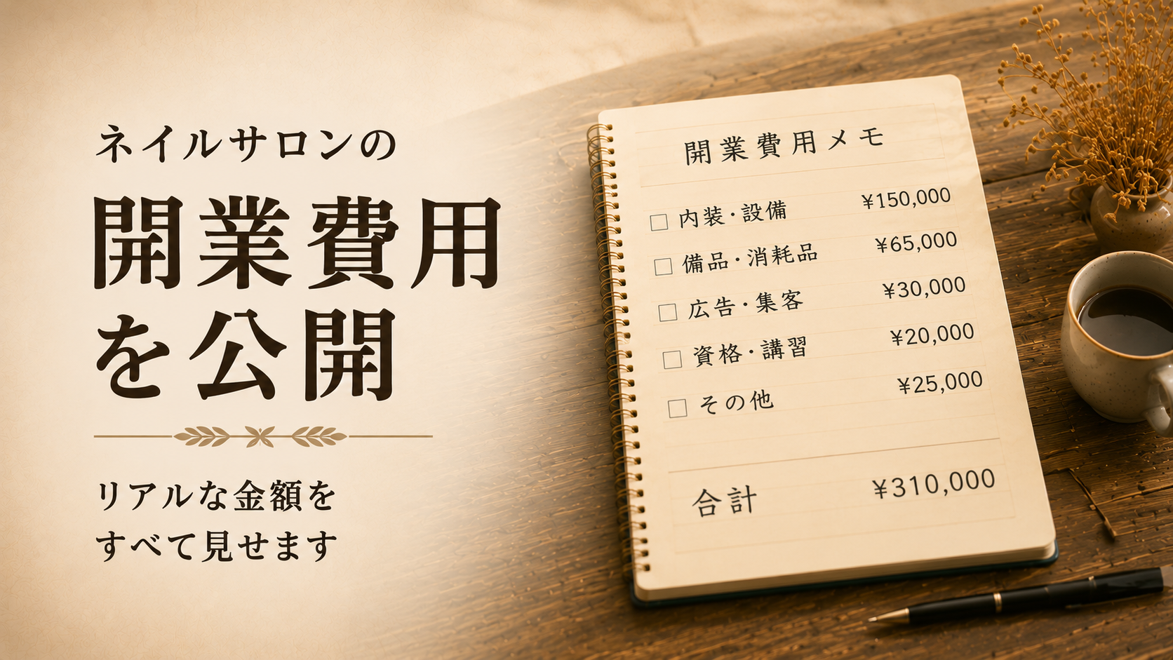 計算機と開業費用のイメージ